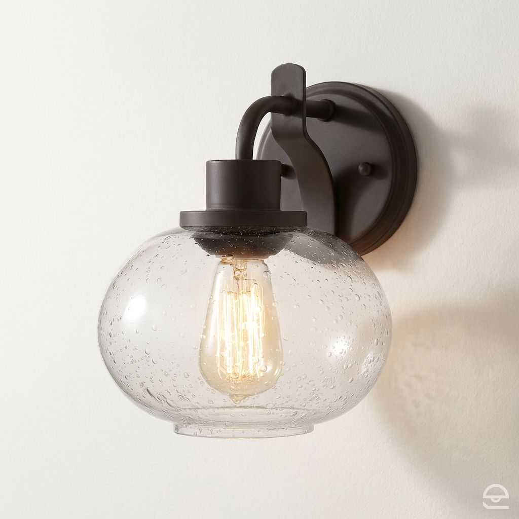 Trilogy – szklany kinkiet ze szkłem bąbelkowym, stary brąz