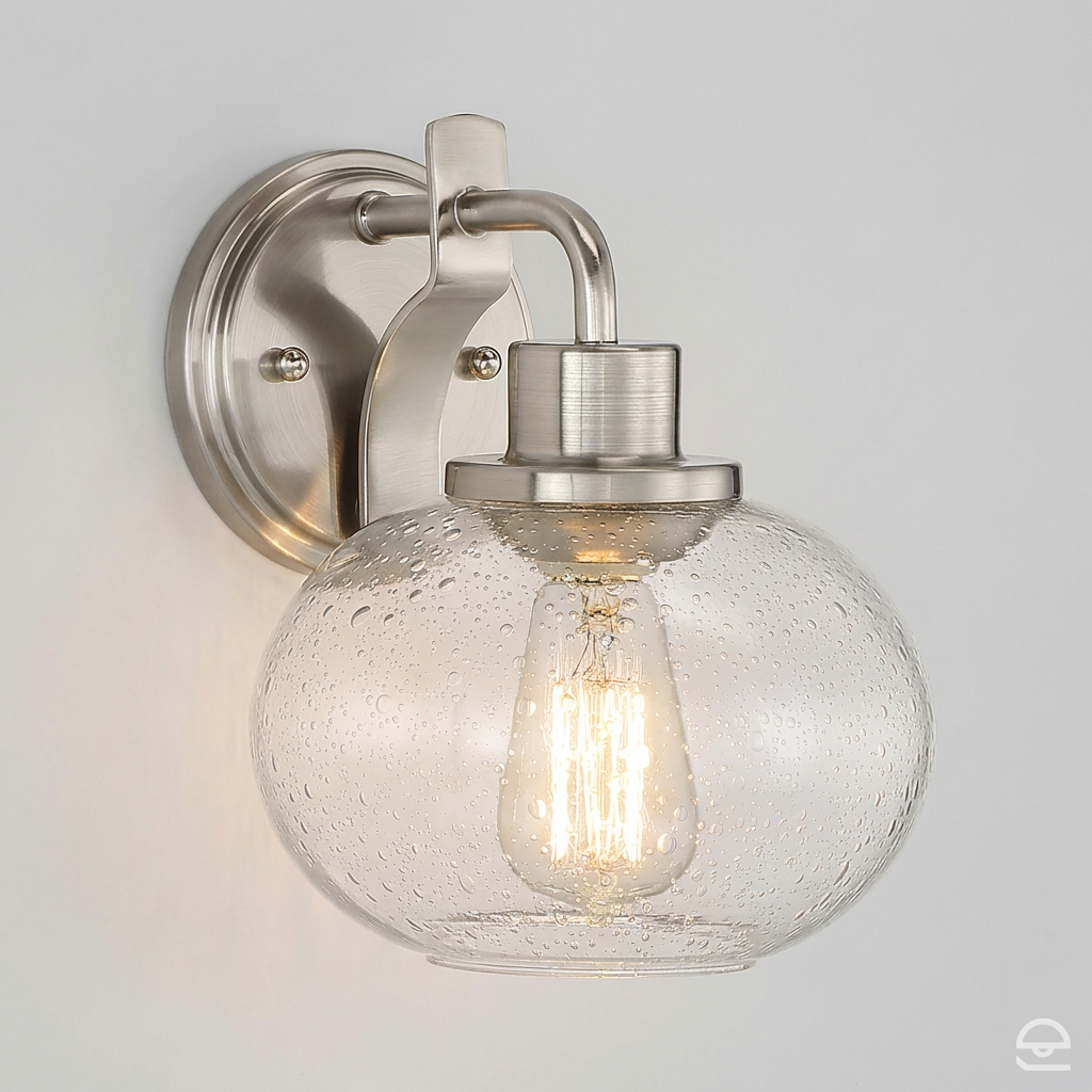 Trilogy – szklany kinkiet ze szkłem bąbelkowym, szczotkowany nikiel