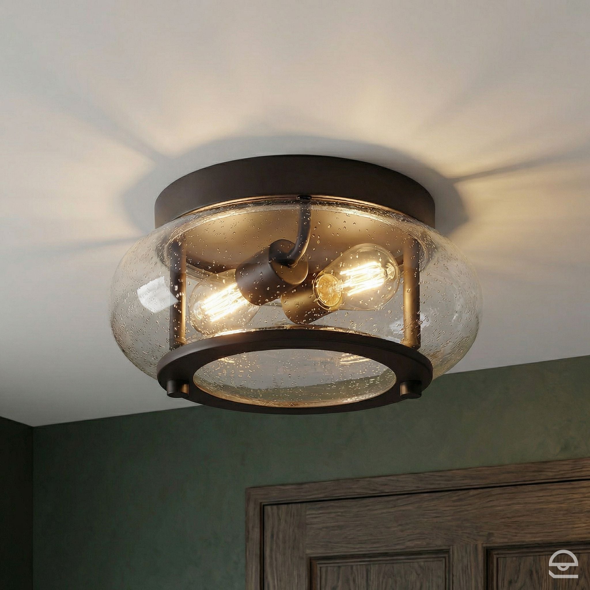 Trilogy – szklany plafon ze szkłem bąbelkowym, stary brąz – Ø30 (duo)