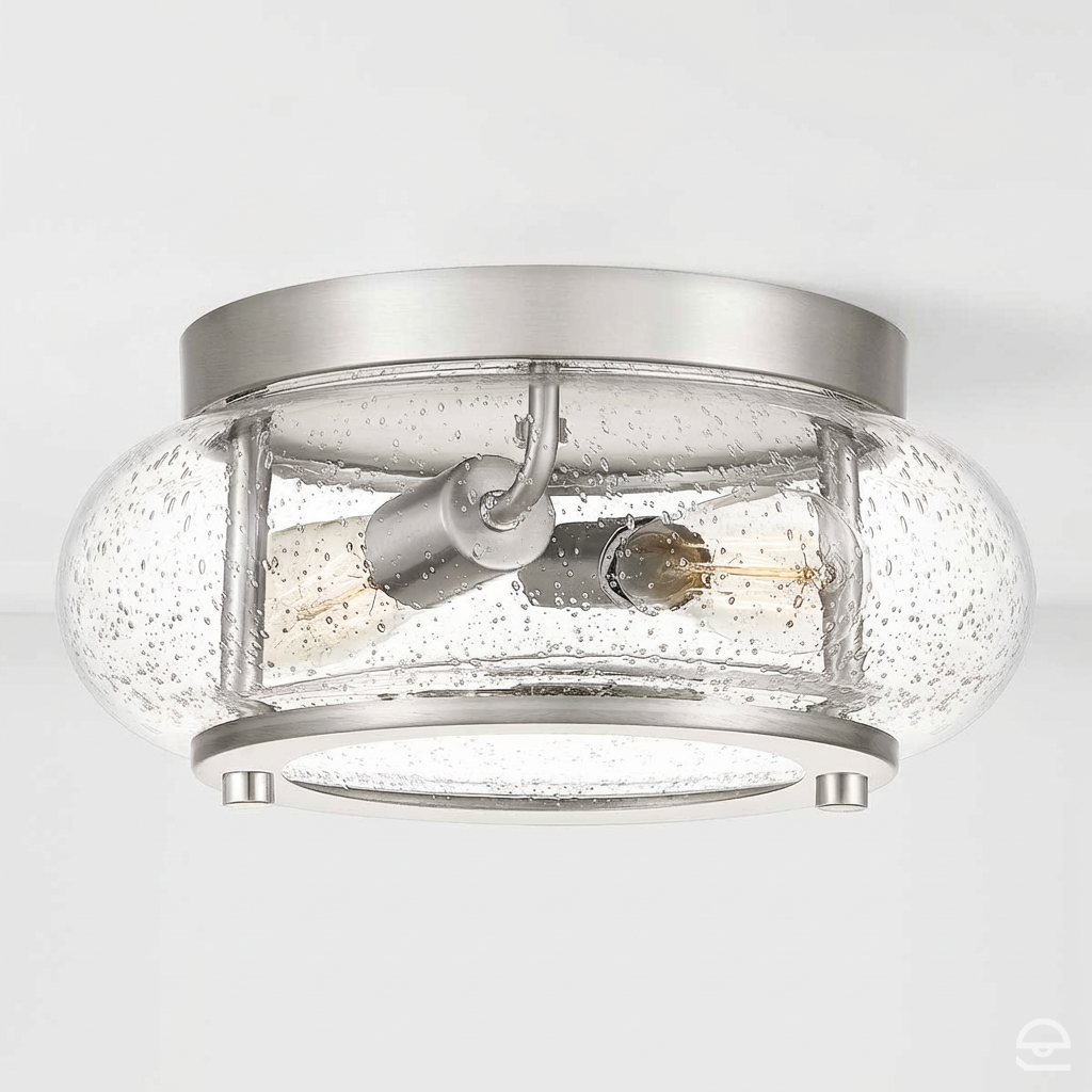 Trilogy – szklany plafon ze szkłem bąbelkowym, szczotkowany nikiel – Ø30 (duo)