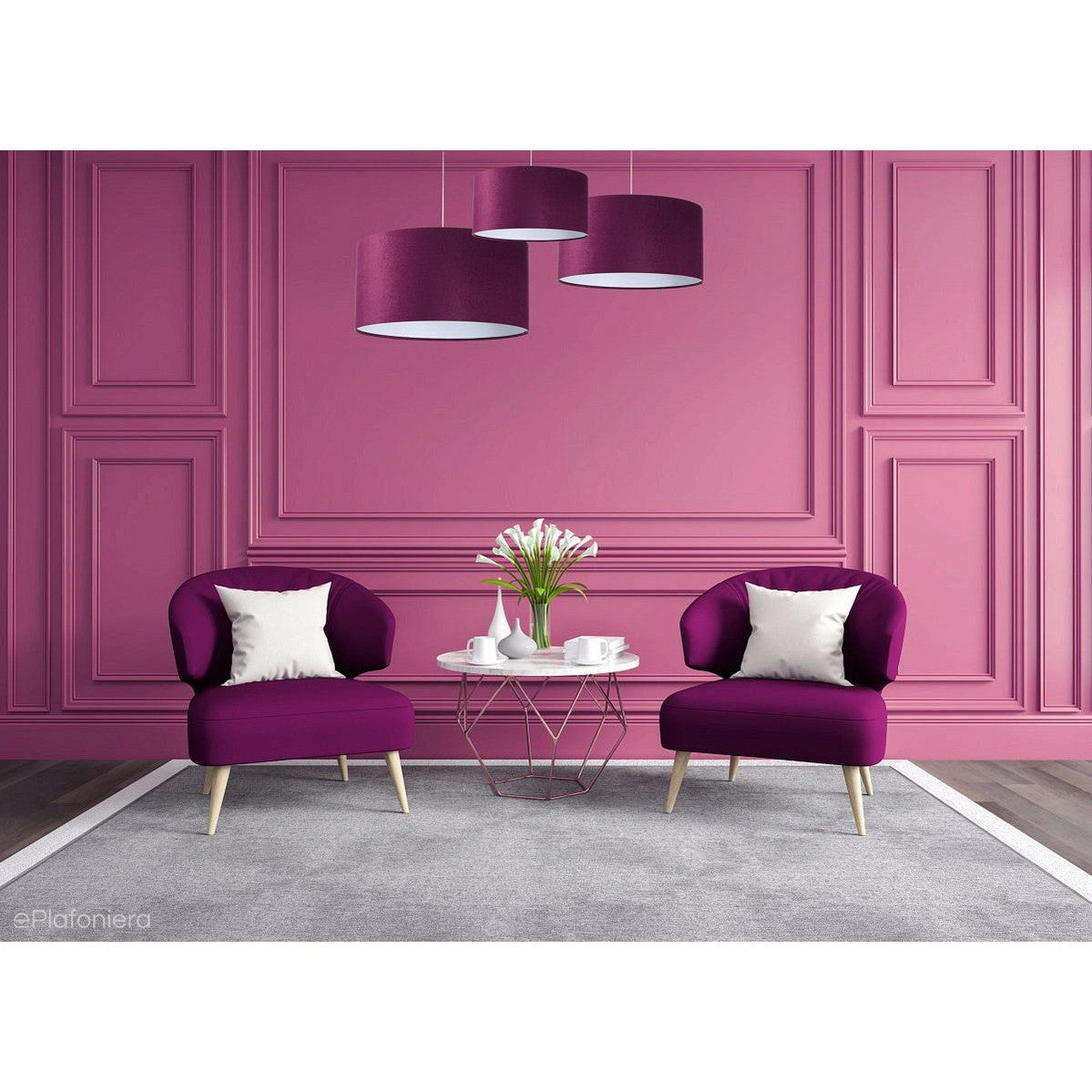 Welurowy abażur Fuksja - fioletowa lampa wisząca do salonu, sypialni (kolekcja - Standard, 1xE27) ręcznie robiona