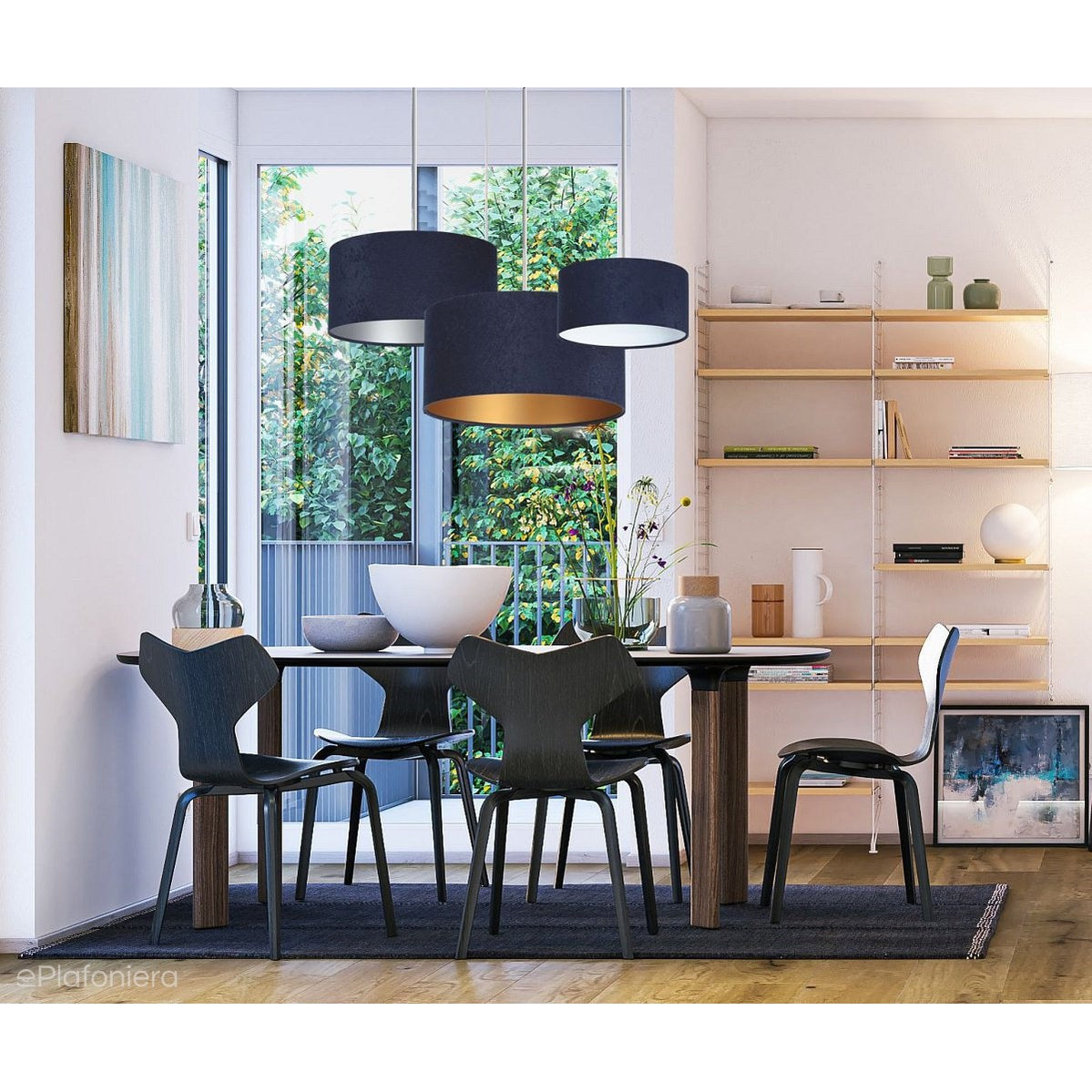 Welurowy abażur Lobelia - granatowa lampa wisząca do salonu, sypialni (kolekcja - Standard, 1xE27) ręcznie robiona - ePlafoniera
