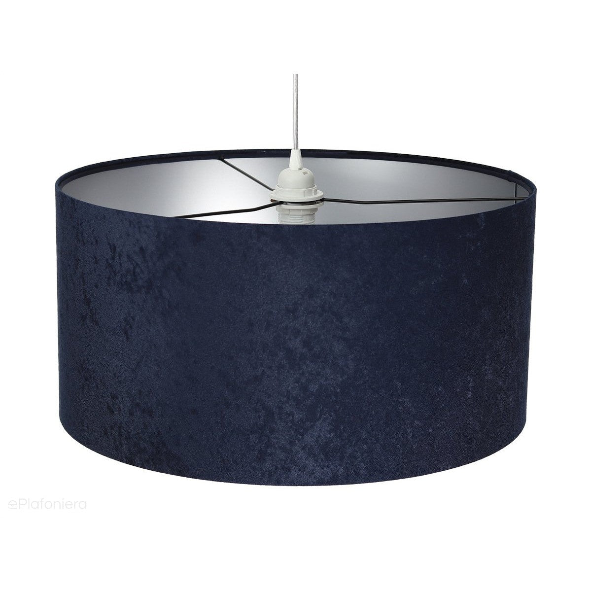 Welurowy abażur Lobelia - granatowa lampa wisząca do salonu, sypialni (kolekcja - Standard, 1xE27) ręcznie robiona - ePlafoniera