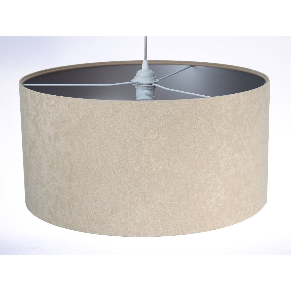 Welurowy abażur Nigella - beżowa lampa wisząca do salonu, sypialni (kolekcja - Standard, 1xE27) ręcznie robiona - ePlafoniera