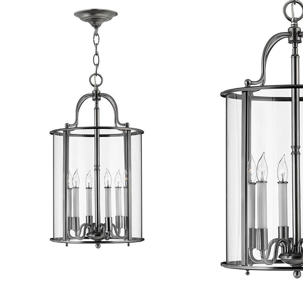 Wisząca latarnia 35cm (pewter) lampa do salonu kuchni sypialni łazienki (6xE14) Hinkley (Gentry)