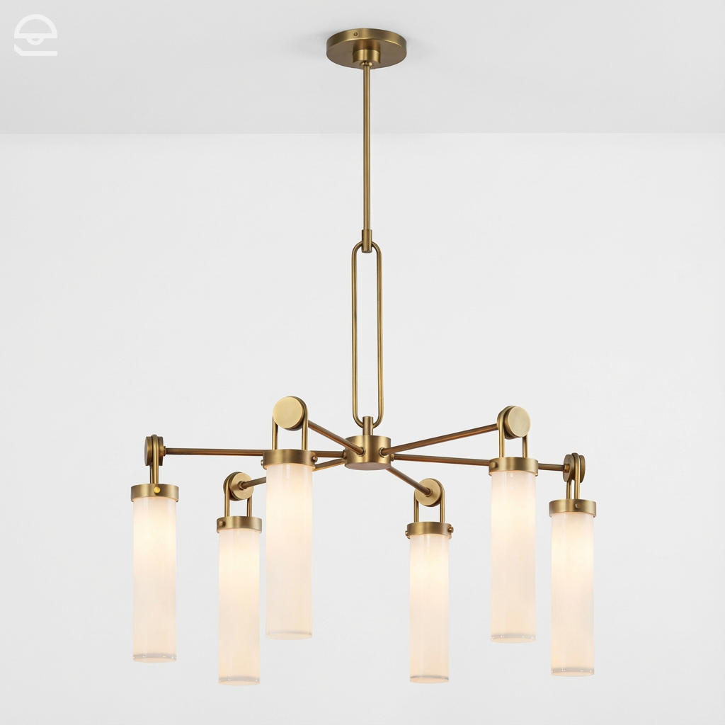 Wynwood – żyrandol z opalowym szkłem, vintage mosiądz (6 źródeł)