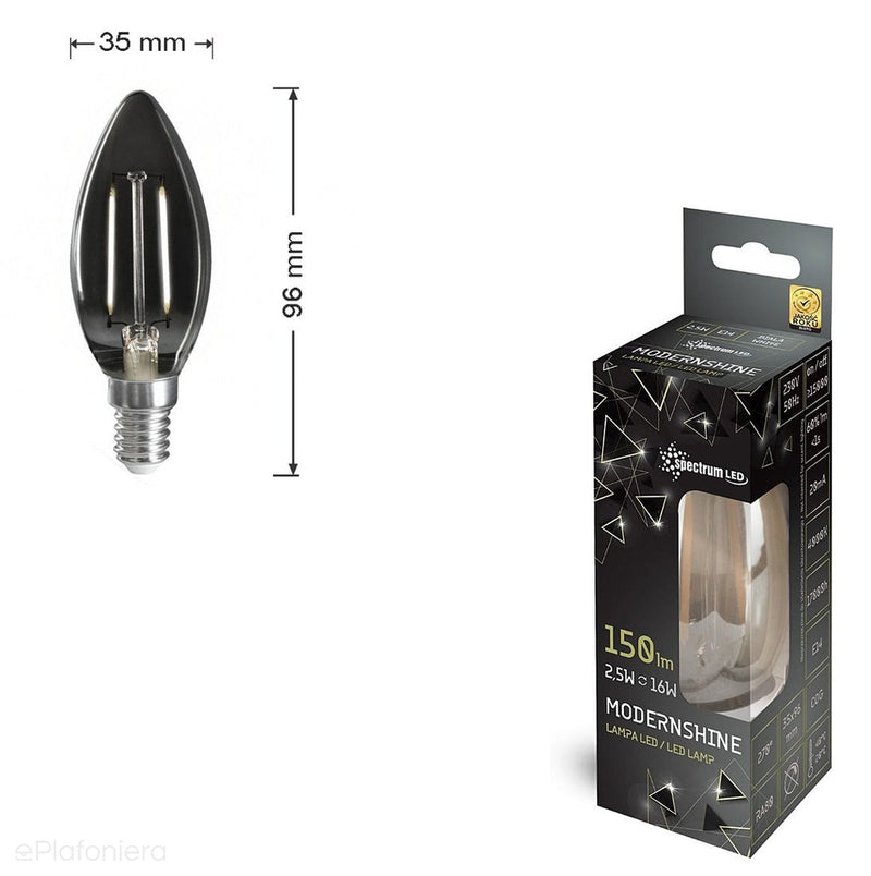 Żarówka dymiona, LED E14 Filament (świeczka 2,5W=16W) (150lm, 4000K) WOJLED1105