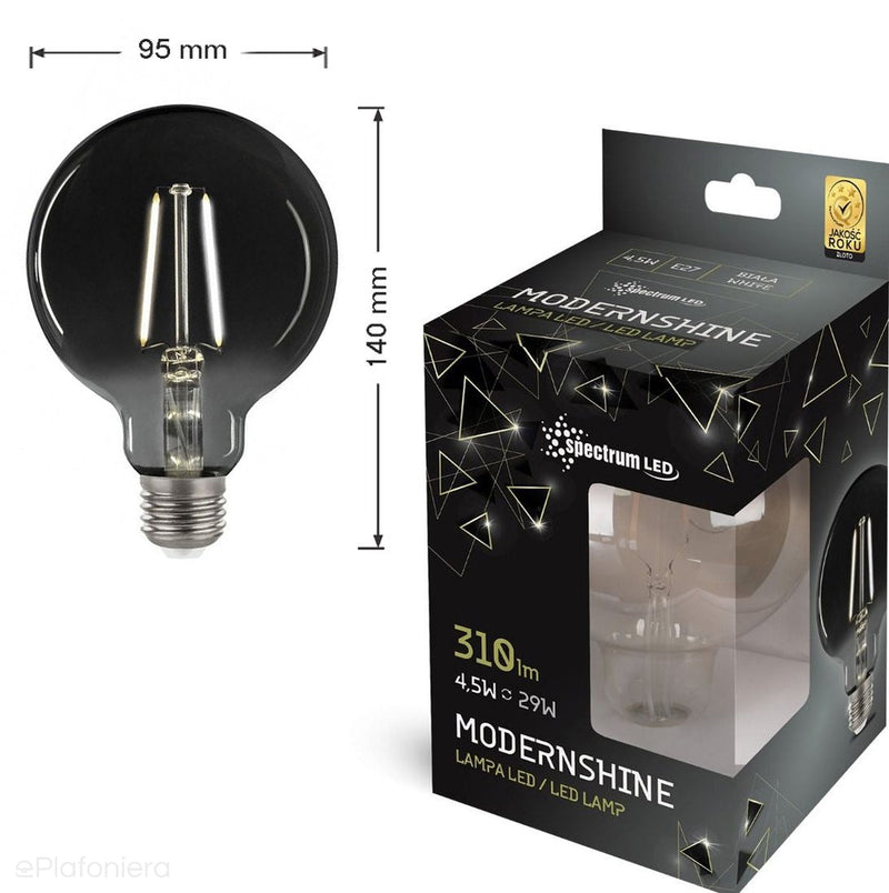 Żarówka dymiona, LED E27 Filament (G95 4,5W=29W) (310lm, 4000K) WOJLED1120