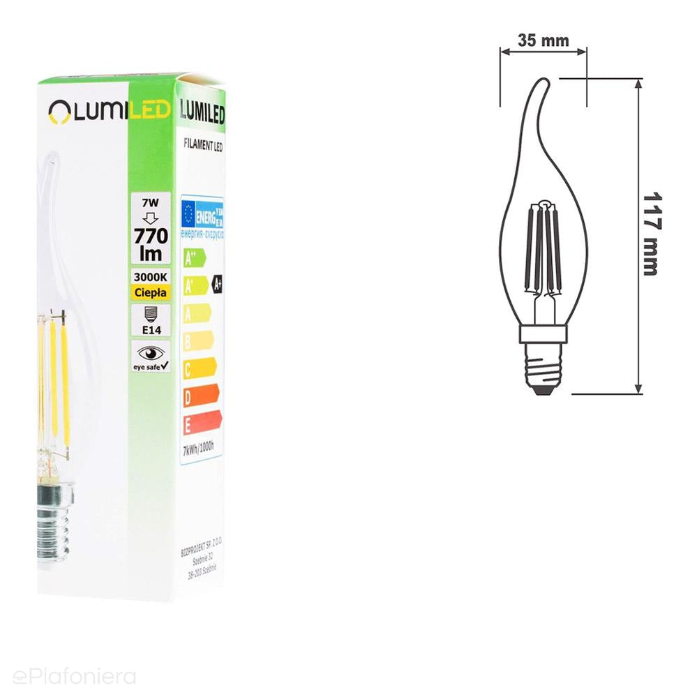 Żarówka LED E14 Filament (płomyk 7W=60W) (770lm, 4000K/3000K) Lumiled/LEDZARMI205