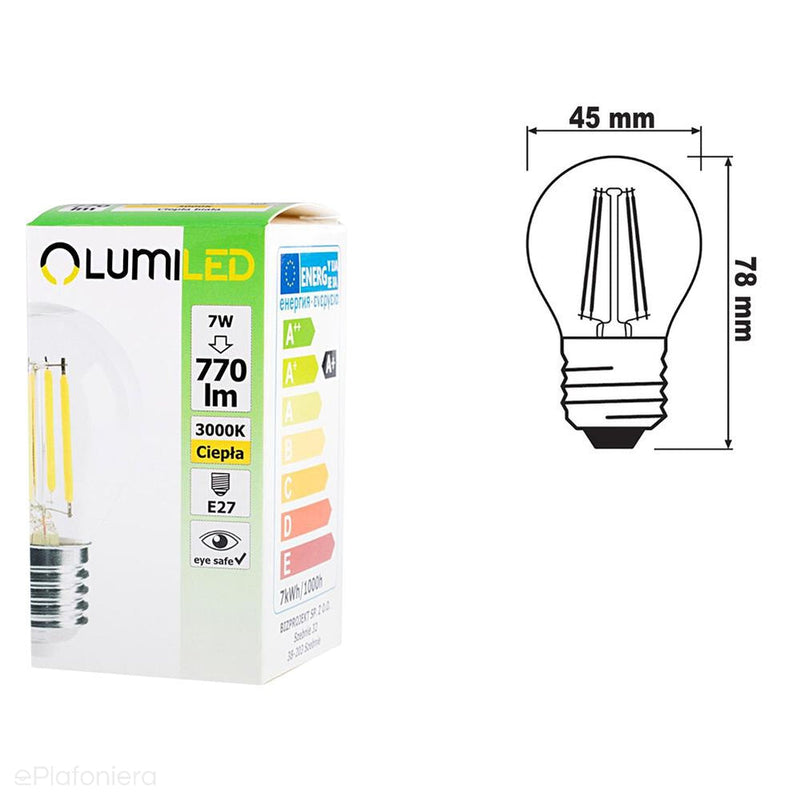 Żarówka LED E27 Filament (kulka 7W=60W) (770lm, 4000K/3000K) Lumiled/LEDZARMI320