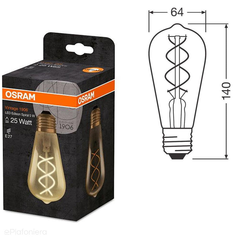 Żarówka LED E27 Filament spirala (Edison ST64, 5W = 25W) (250lm, 2500K) Osram/OSRVIN0032