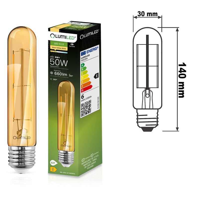 Żarówka LED E27 Filament (T30, 6W=50W) (660lm, 3000K) Lumiled/LEDZARMI830