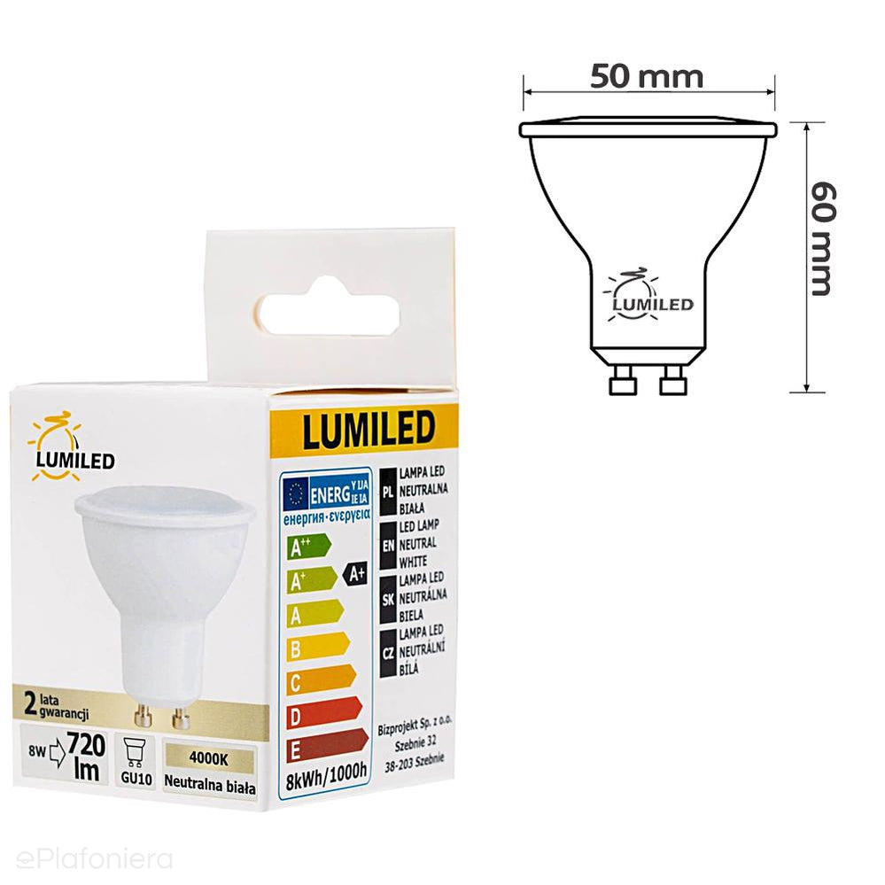 Żarówka LED GU10 mleczna, 120° (8W = 70W) (720lm, 4000K/6000K/3000K) Lumiled/LEDZARMI014B