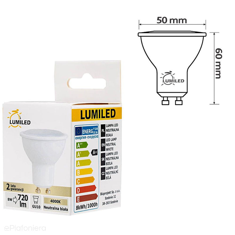 Żarówka LED GU10 mleczna, 120° (8W = 70W) (720lm, 4000K/6000K/3000K) Lumiled/LEDZARMI014B