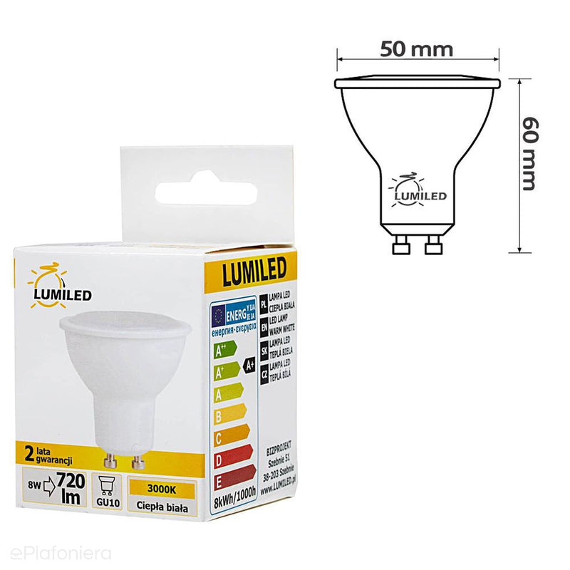 Żarówka LED GU10 mleczna, 120° (8W = 70W) (720lm, 4000K/6000K/3000K) Lumiled/LEDZARMI014B