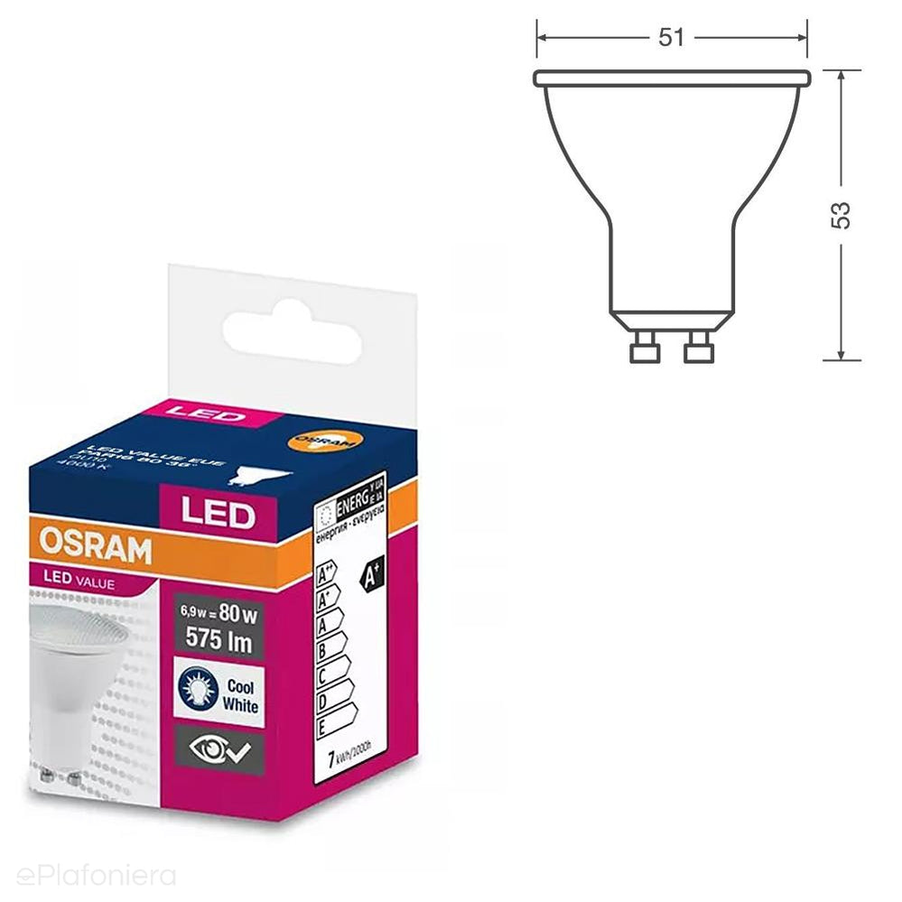 Żarówka LED GU10 Przeźroczysta, 36° (6,9W = 80W) (575lm, 4000K/6500K/2700K) Osram/OSRLED2430