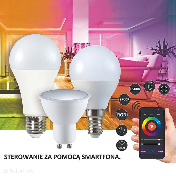 Żarówka Smart WiFi, LED E14 mleczna (kulka 5,5W - 470lm) (2700K - 6500K + RGB) Polux/SANTUY0205