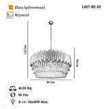 Złota kryształowa lampa, żyrandol do salonu (80cm) Lucea 1467-80-30 NARBONNE