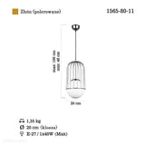 Złota lampa glamour wisząca pojedyncza do sypialni salonu (20cm) Lucea 1565-80-11 CAPOLA