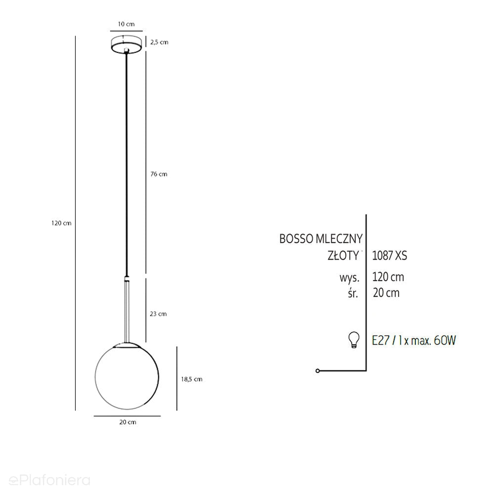Złota lampa wisząca kula, Bosso Mini 20 Gold - Aldex (20cm, E27) 1087XS30