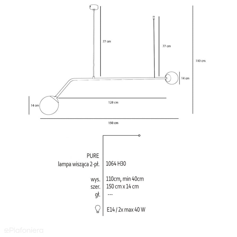 Złota lampa wisząca Pure, nad stół / do jadalni / do salonu - Aldex, mleczne kule na rurce (2xE14) 1064H30