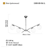 Złota lampa wisząca szklane klosze do salonu sypialni kuchni (4xE27) 1566-80-04-L PETOS