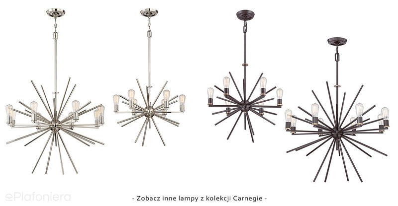 Żyrandol do jadalni Carnegie - Quoizel, brąz (86cm, 8xE27)