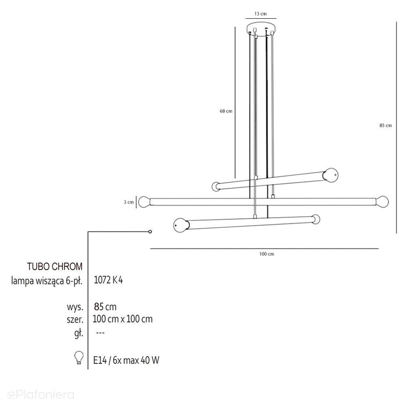 Żyrandol do salonu, biura - chromowa lampa wisząca rurki (6xE14) Aldex (tubo) 1072K4