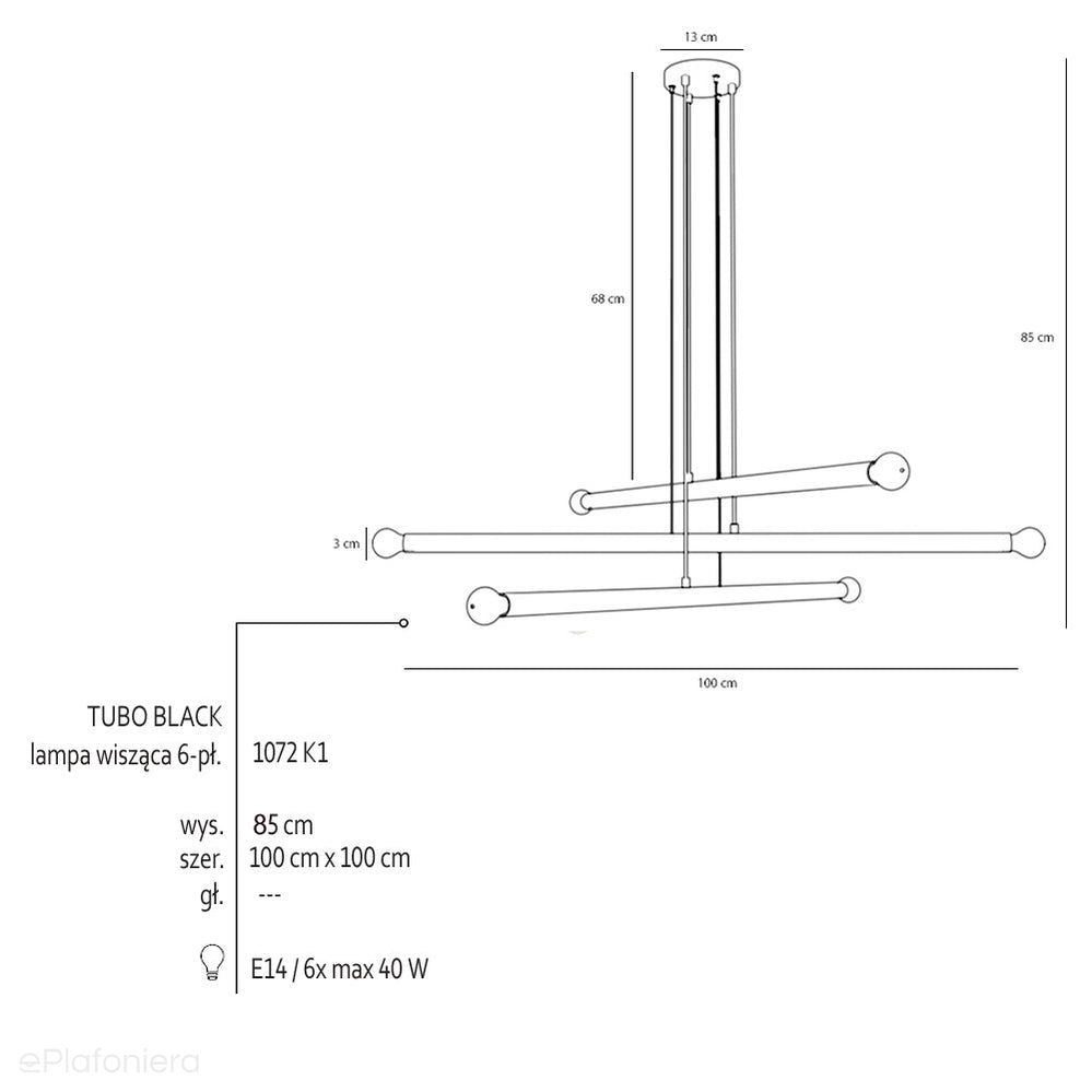Żyrandol do salonu, biura - czarna lampa wisząca rurki (6xE14) Aldex (tubo) 1072K1