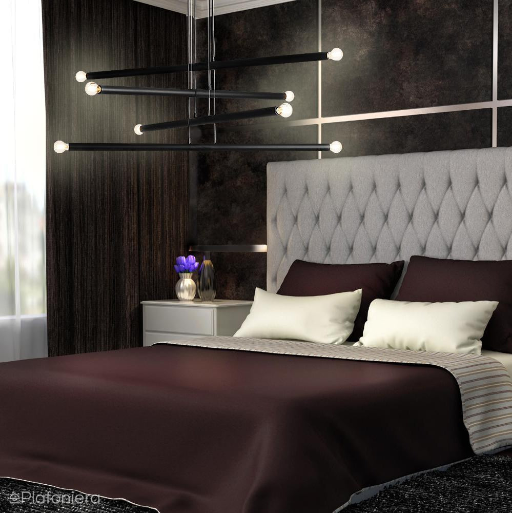 Żyrandol do salonu, biura - czarna lampa wisząca rurki (8xE14