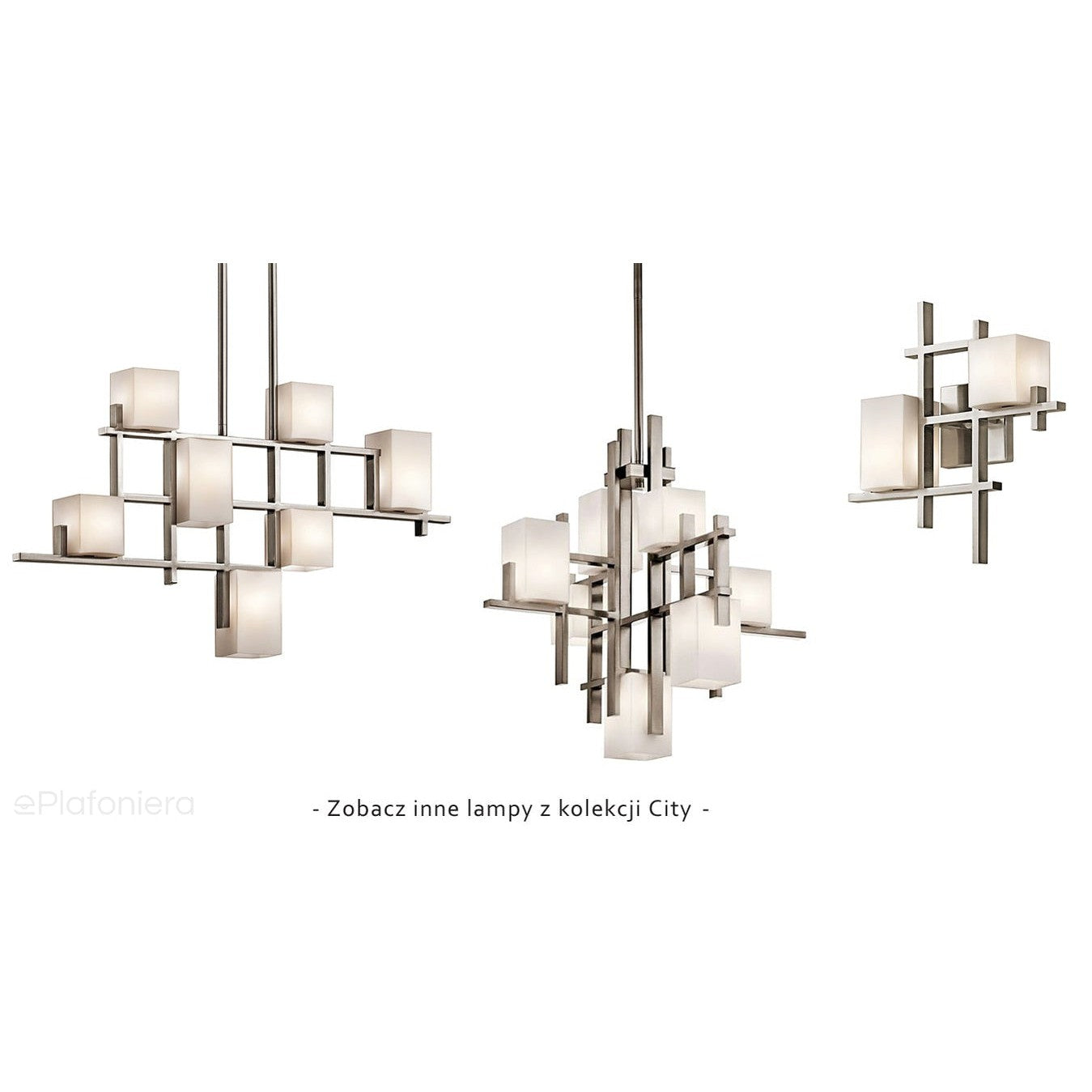 Żyrandol do salonu / jadalni City - Kichler (pewter, szkło mleczne, 88x9cm, 7xG9)