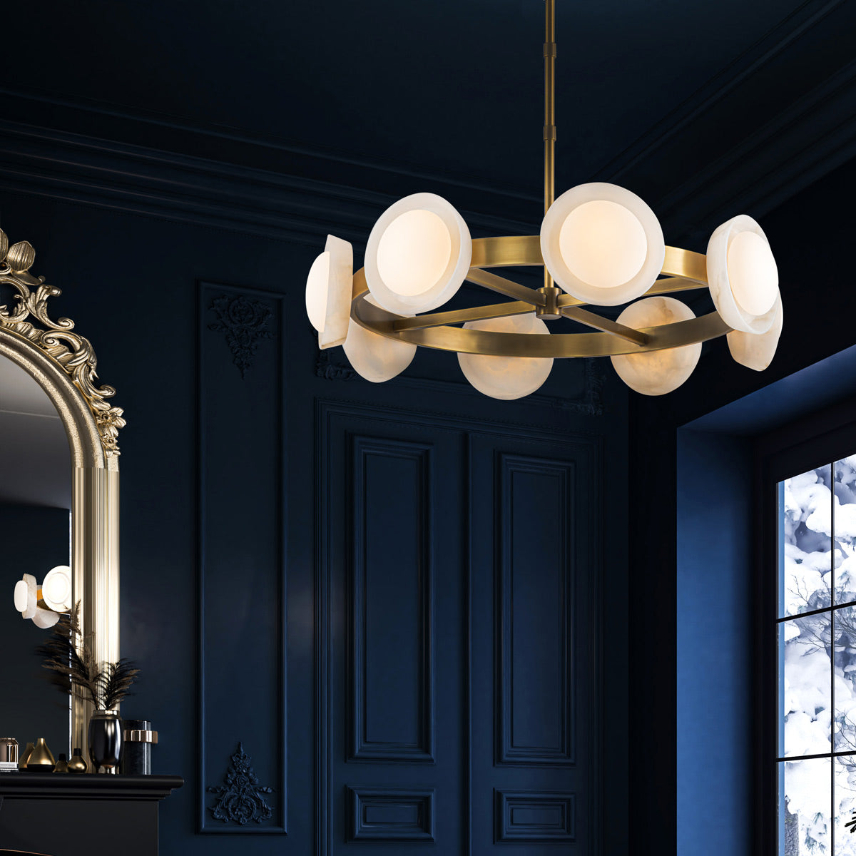 Żyrandol LED Alonso - Vintage mosiądz, Alora - ePlafoniera.pl