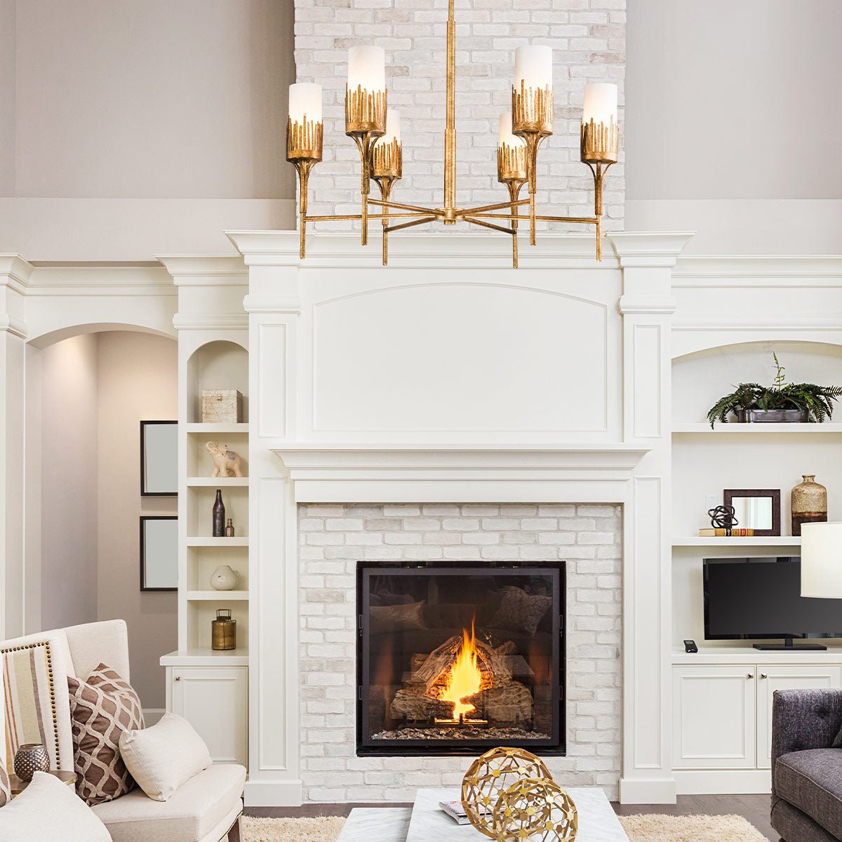 Żyrandol Sawgrass - 6 źródeł światła - Płatkowe złoto, Quintiesse - ePlafoniera.pl