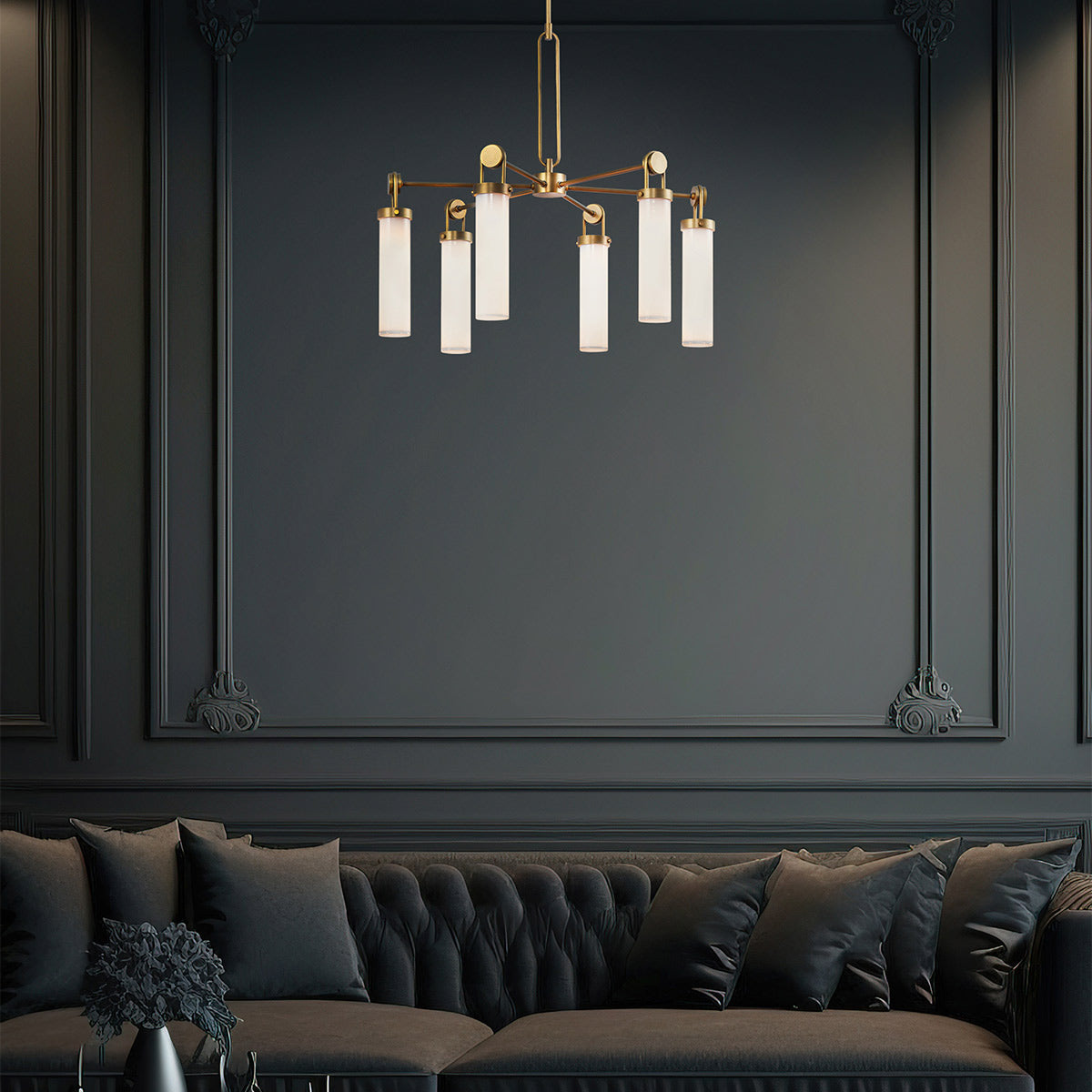 Żyrandol Wynwood - 6 źródeł światła - Vintage mosiądz, Alora - ePlafoniera.pl