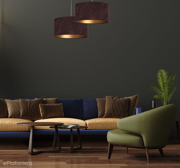 Welurowy abażur Dalia - brązowa lampa wisząca do salonu, sypialni (kolekcja - Standard, 1xE27) ręcznie robiona - ePlafoniera
