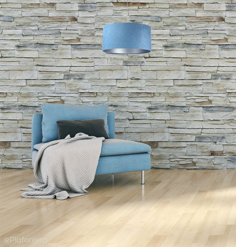 Welurowy abażur Angarika - błękitna lampa wisząca do salonu, sypialni (kolekcja - Standard, 1xE27) ręcznie robiona - ePlafoniera