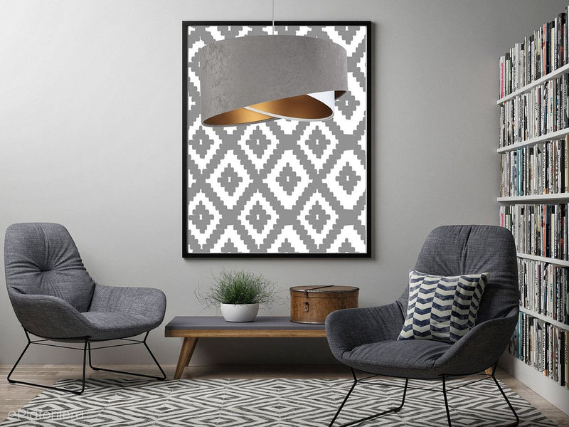 Abażur Ankora - szara lampa wisząca welurowa do salonu, sypialni (asymetria 1xE27) ręcznie robiona - ePlafoniera