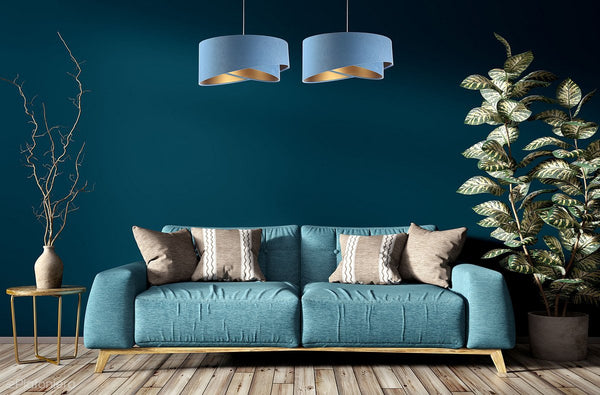 Abażur Alison - błękitna lampa wisząca welurowa do salonu, sypialni (asymetria 1xE27) ręcznie robiona - ePlafoniera