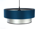 Satynowy abażur Fidelia - niebieska lampa wisząca do salonu, sypialni (kolekcja - Duo, 1xE27) ręcznie robiona - ePlafoniera