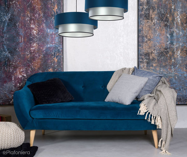 Satynowy abażur Fidelia - niebieska lampa wisząca do salonu, sypialni (kolekcja - Duo, 1xE27) ręcznie robiona - ePlafoniera