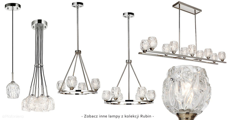 Lampa wisząca - żyrandol 54cm (szlifowane szkło, nikiel) do sypialni salonu kuchni (G9 4x4W) Feiss (Rubin)