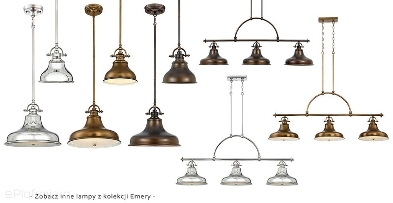 Industrialna lampa wisząca Emery z cesarskim srebrem -  Quoizel, 35cm, 1xE27