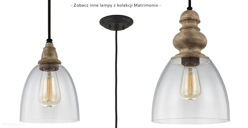 Lampa wisząca 16cm (szklana - drewno) do sypialni salonu kuchni (1xE27) Feiss (Matrimonio)