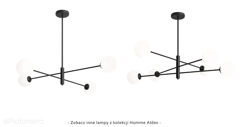 Czarna lampa regulowana Homme - Aldex, żyrandol, białe kule 6x14cm (E14)1090PL-K1