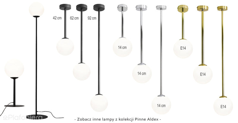 Lampa sufitowa 67cm - rurka czarna, jedna mleczna kula 14cm (E14) Aldex (Pinne) 1080PL-G1M