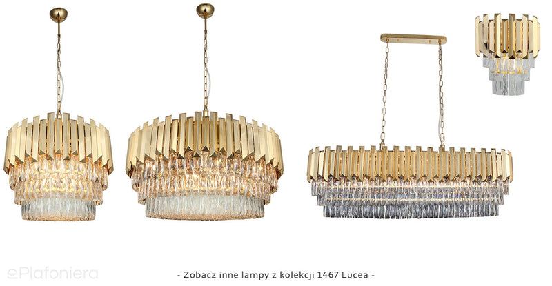Złota kryształowa lampa, żyrandol do salonu (50cm) Lucea 1467-80-16 NARBONNE