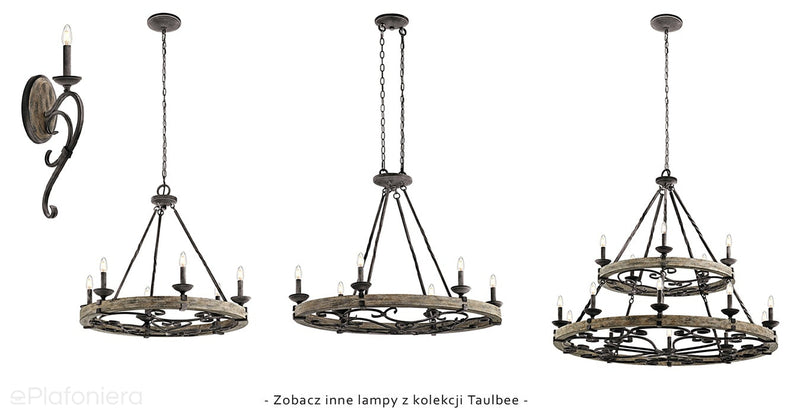 Płacowy żyrandol Taulbee (drewno, metal, 91x46cm) do salonu / holu / nad stół - Kichler (6xE14)