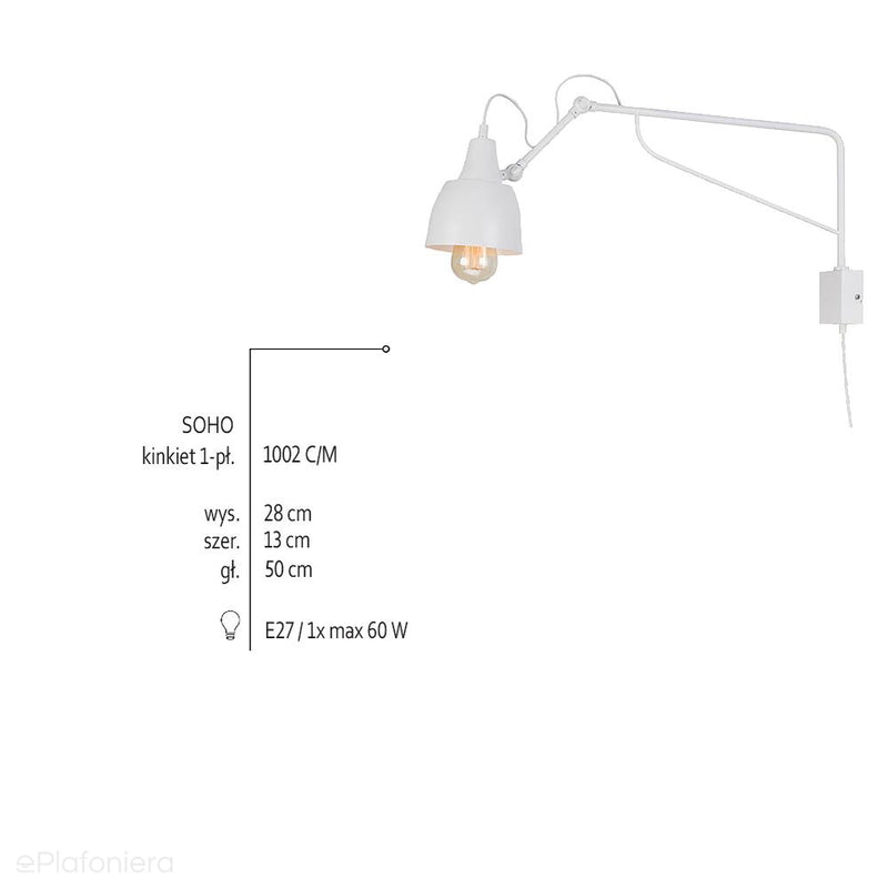 Regulowana lampa ścienna - biały kinkiet 50cm (1xE27) Aldex (soho) 1002C/M - ePlafoniera
