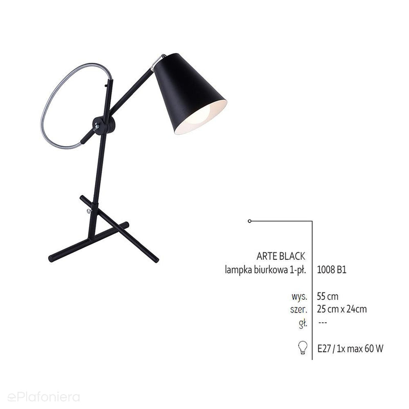 Czarna lampa stojąca - industrialna - loftowa, biurkowa 1xE27, Aldex (Arte) 1008B1 - ePlafoniera