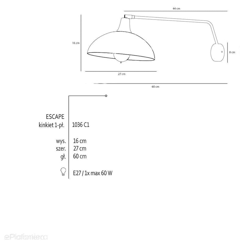 Czarna industrialna - loftowa lampa ścienna (kinkiet 1xE27) Aldex (Espace) 1036C1